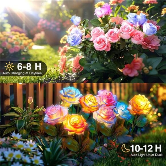 Solar Lights Outdoor 4 Pack Garden Yard Waterproof Color Changing Flower Decor - Picture 3 of 7